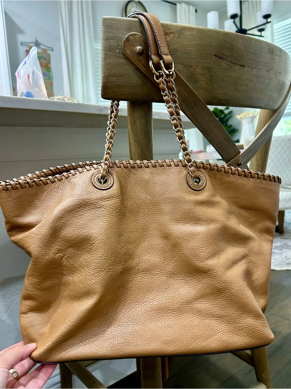 Tory Burch Caramel Tan Leather Chain-Handle Tote